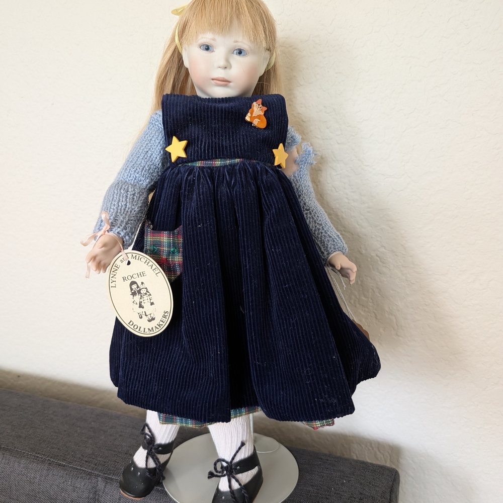 Porcelain Doll with Blue Dress and Blonde Hair